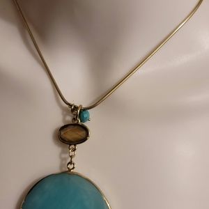 Turquoise Look Necklace on Serpentine Silver Chain w/charms